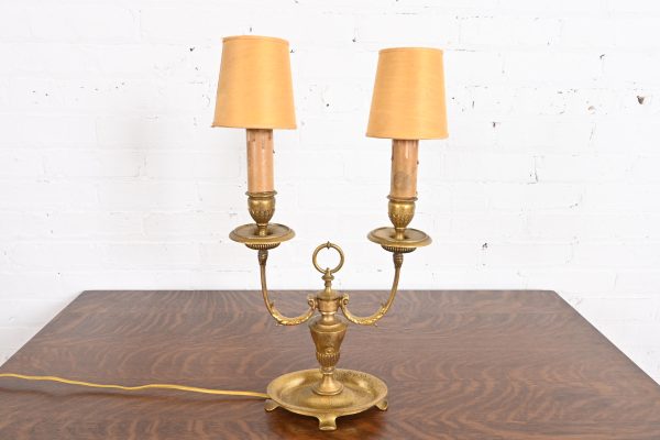 Tiffany Studios New York Bronze Doré Two-Light Table Lamp, Circa 1910