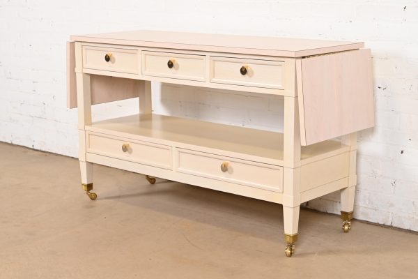 Baker Furniture Mid-Century Modern Cream Lacquered Rolling Server or Bar Cart, Circa 1960s