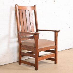 L. & J. G. Stickley Antique Mission Oak Arts & Crafts Armchair or Club Chair, Circa 1900