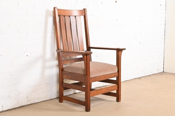 L. & J. G. Stickley Antique Mission Oak Arts & Crafts Armchair or Club Chair, Circa 1900
