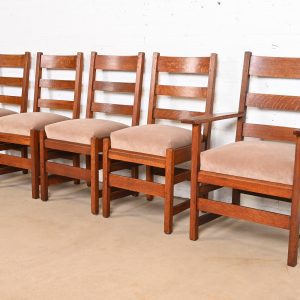 L. & J. G. Stickley Antique Mission Oak Arts & Crafts Ladder Back Dining Chairs, Set of Five