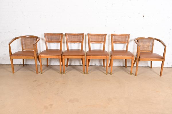 Drexel Mid-Century Modern Sculpted Walnut and Cane Dining Chairs, Set of Six - Image 2