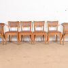 Drexel Mid-Century Modern Sculpted Walnut and Cane Dining Chairs, Set of Six