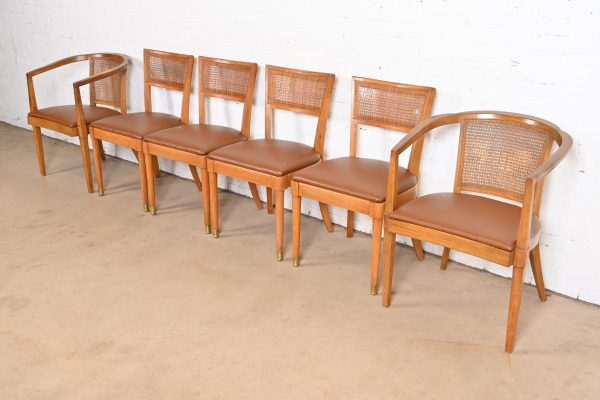 Drexel Mid-Century Modern Sculpted Walnut and Cane Dining Chairs, Set of Six - Image 4