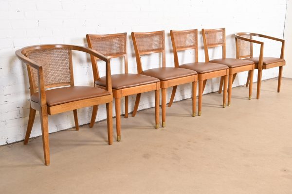 Drexel Mid-Century Modern Sculpted Walnut and Cane Dining Chairs, Set of Six - Image 3