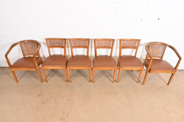 Drexel Mid-Century Modern Sculpted Walnut and Cane Dining Chairs, Set of Six - Image 5