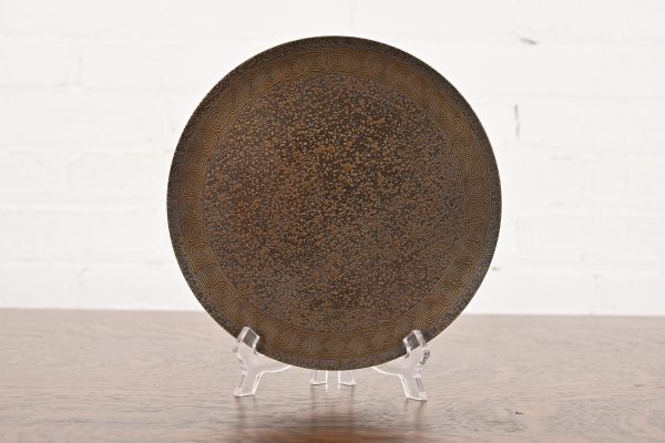 Tiffany Studios New York Bronze Footed Charger Plate or Tray With Greek Key Design