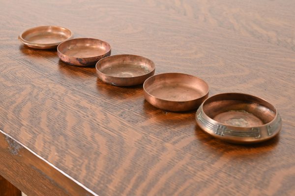 Heintz Arts & Crafts Sterling Silver on Bronze Nesting Ashtrays or Catchalls, Set of Five