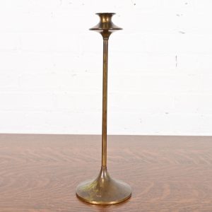 Robert Jarvie Style Antique Arts & Crafts Turned Brass Tall Candlestick