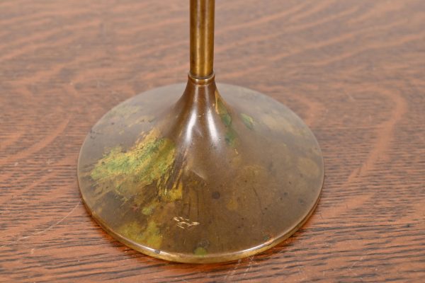 Robert Jarvie Style Antique Arts & Crafts Turned Brass Tall Candlestick - Image 7