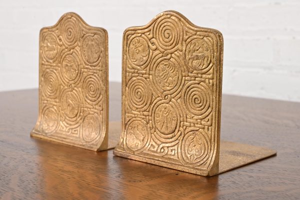Tiffany Studios New York Bronze Doré Zodiac Bookends, Circa 1910