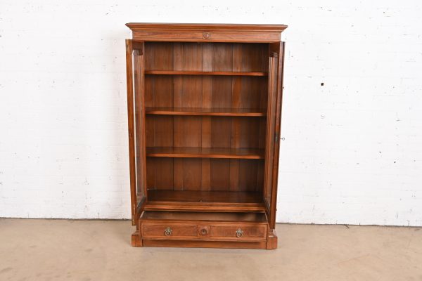 Herter Brothers Style Antique Eastlake Victorian Carved Walnut Glass Front Bookcase, Circa 1880s - Image 5