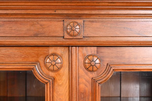 Herter Brothers Style Antique Eastlake Victorian Carved Walnut Glass Front Bookcase, Circa 1880s - Image 6