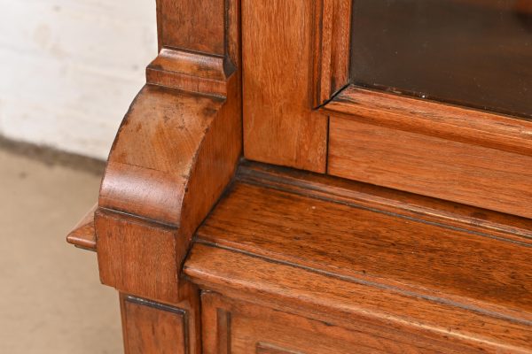 Herter Brothers Style Antique Eastlake Victorian Carved Walnut Glass Front Bookcase, Circa 1880s - Image 7