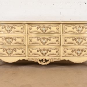 Romweber French Rococo Louis XV Cream Lacquered Nine-Drawer Dresser, Circa 1960s