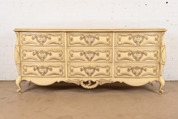 Romweber French Rococo Louis XV Cream Lacquered Nine-Drawer Dresser, Circa 1960s