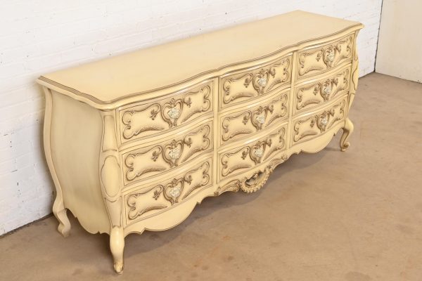 Romweber French Rococo Louis XV Cream Lacquered Nine-Drawer Dresser, Circa 1960s - Image 4