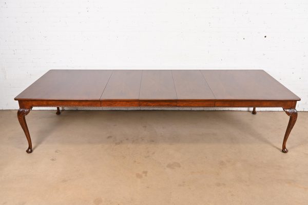 Baker Furniture Stately Homes Chippendale Burled Walnut Extension Dining Table, Newly Refinished - Image 2