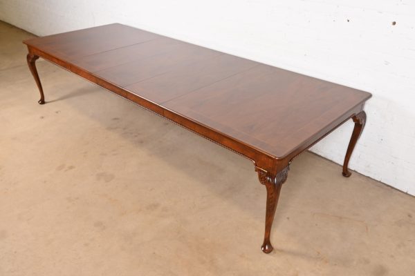 Baker Furniture Stately Homes Chippendale Burled Walnut Extension Dining Table, Newly Refinished
