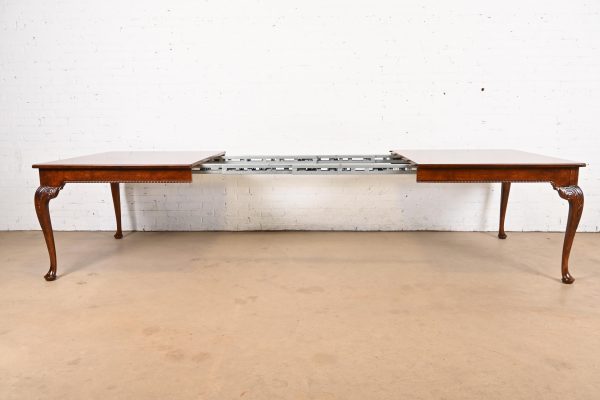 Baker Furniture Stately Homes Chippendale Burled Walnut Extension Dining Table, Newly Refinished - Image 6