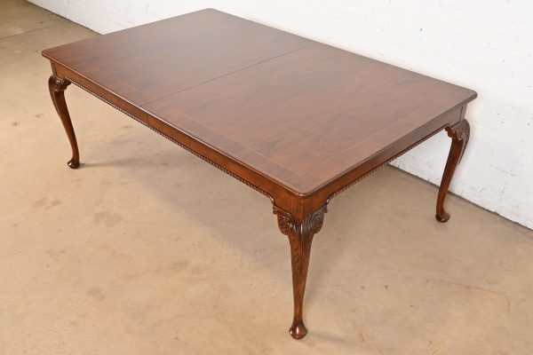 Baker Furniture Stately Homes Chippendale Burled Walnut Extension Dining Table, Newly Refinished - Image 8