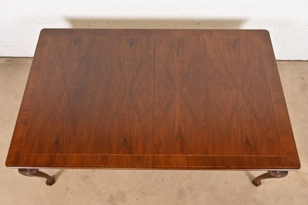 Baker Furniture Stately Homes Chippendale Burled Walnut Extension Dining Table, Newly Refinished - Image 9