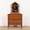 Baker Furniture Style Antique French Regency Louis XVI Carved Mahogany Vanity Dresser With Mirror, Circa 1920s