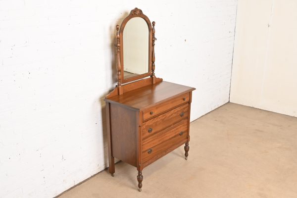 Baker Furniture Style Antique French Regency Louis XVI Carved Mahogany Vanity Dresser With Mirror, Circa 1920s - Image 4