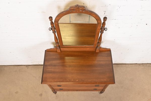 Baker Furniture Style Antique French Regency Louis XVI Carved Mahogany Vanity Dresser With Mirror, Circa 1920s - Image 9