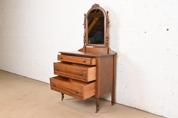 Baker Furniture Style Antique French Regency Louis XVI Carved Mahogany Vanity Dresser With Mirror, Circa 1920s - Image 5