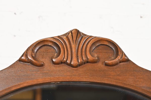 Baker Furniture Style Antique French Regency Louis XVI Carved Mahogany Vanity Dresser With Mirror, Circa 1920s - Image 7