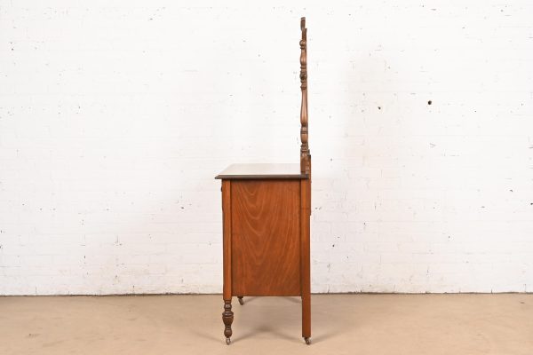 Baker Furniture Style Antique French Regency Louis XVI Carved Mahogany Vanity Dresser With Mirror, Circa 1920s - Image 10