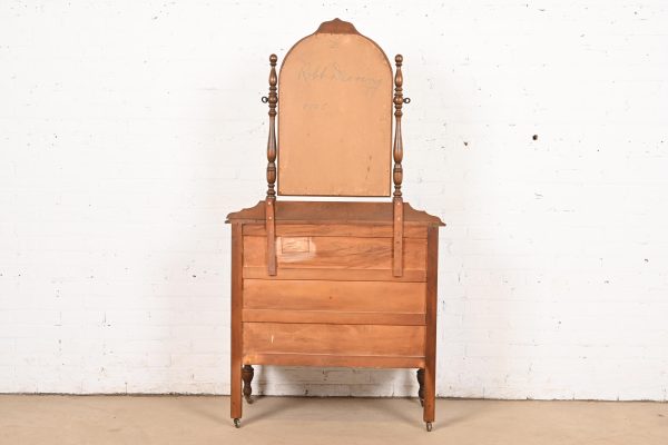 Baker Furniture Style Antique French Regency Louis XVI Carved Mahogany Vanity Dresser With Mirror, Circa 1920s - Image 11