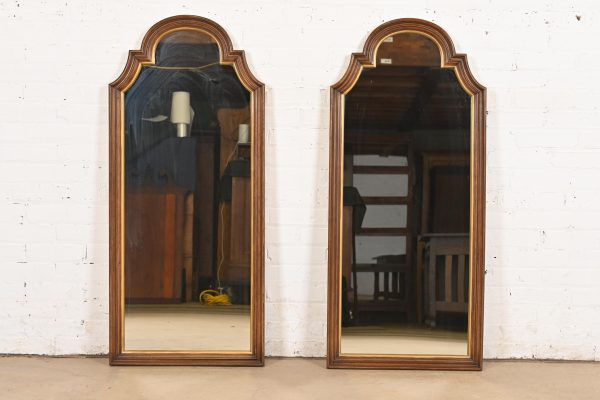 Henredon French Regency Louis XVI Carved Walnut and Gold Gilt Tall Wall Mirrors, Circa 1960s - Image 2