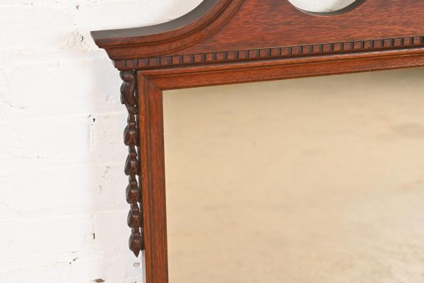 Baker Furniture Style Georgian Carved Mahogany Framed Wall Mirror, Circa 1940s - Image 6