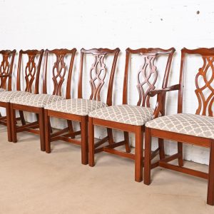 Baker Furniture Style Georgian Carved Mahogany Dining Chairs, Set of Six