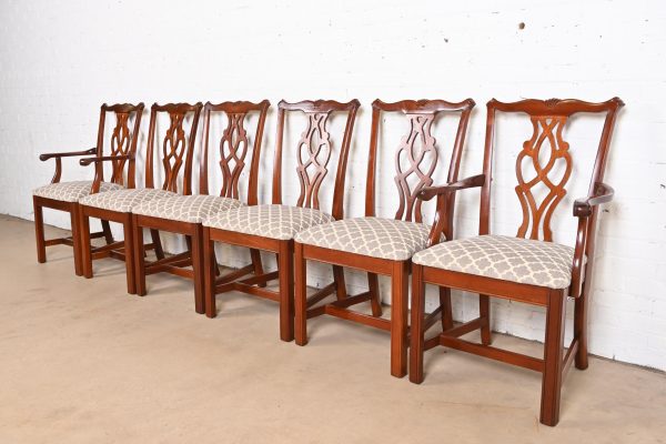 Baker Furniture Style Georgian Carved Mahogany Dining Chairs, Set of Six