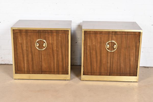 Mastercraft Mid-Century Hollywood Regency Campaign Walnut and Brass Nightstands, Pair - Image 2