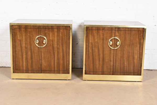 Mastercraft Mid-Century Hollywood Regency Campaign Walnut and Brass Nightstands, Pair - Image 3