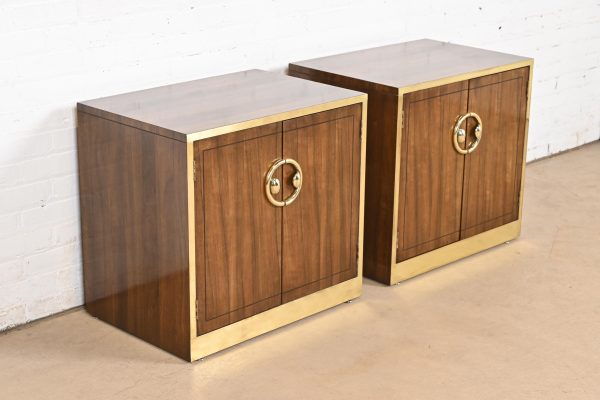 Mastercraft Mid-Century Hollywood Regency Campaign Walnut and Brass Nightstands, Pair - Image 4