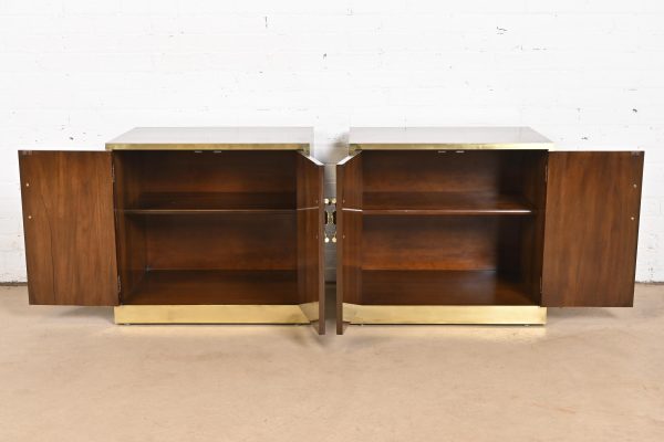 Mastercraft Mid-Century Hollywood Regency Campaign Walnut and Brass Nightstands, Pair - Image 5