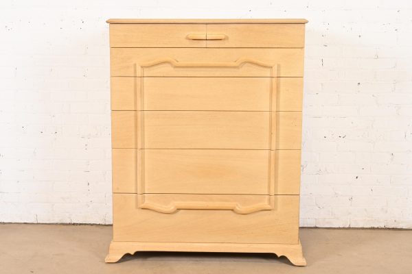Grosfeld House Mid-Century Hollywood Regency Bleached Mahogany Highboy Dresser, Circa 1940s