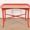 Baker Furniture Style Hollywood Regency Chinoiserie Red Lacquered Faux Bamboo Coffee Table - Image 3