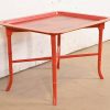 Baker Furniture Style Hollywood Regency Chinoiserie Red Lacquered Faux Bamboo Coffee Table - Image 4