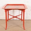 Baker Furniture Style Hollywood Regency Chinoiserie Red Lacquered Faux Bamboo Coffee Table - Image 8