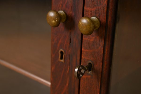 R. J. Horner Style American Empire Carved Oak Glass Front Triple Bookcase Cabinet, Circa 1890 - Image 6