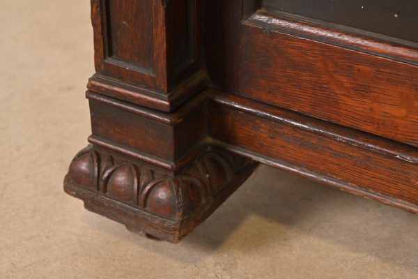 R. J. Horner Style American Empire Carved Oak Glass Front Triple Bookcase Cabinet, Circa 1890 - Image 8