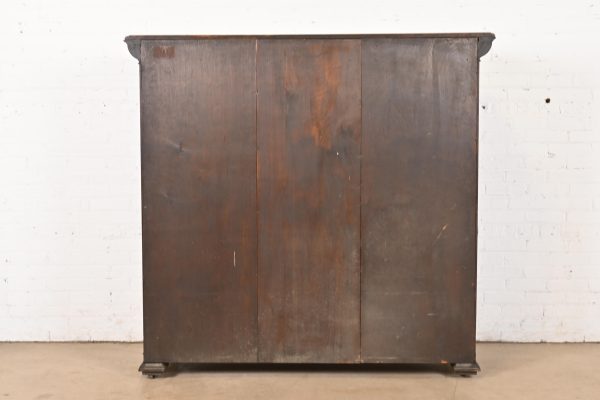 R. J. Horner Style American Empire Carved Oak Glass Front Triple Bookcase Cabinet, Circa 1890 - Image 11