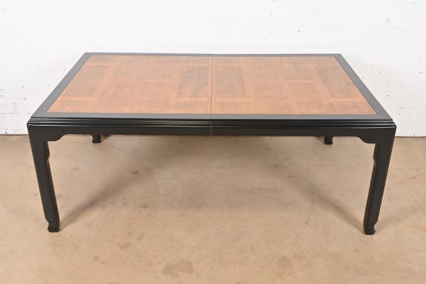 Raymond Sobota for Century Furniture Hollywood Regency Chinoiserie Burl Wood and Black Lacquer Extension Dining Table, Refinished - Image 7