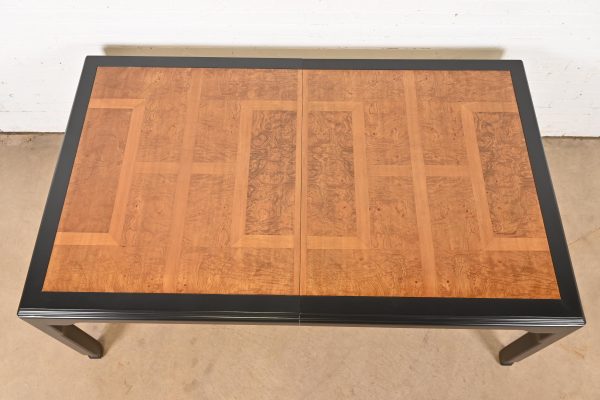 Raymond Sobota for Century Furniture Hollywood Regency Chinoiserie Burl Wood and Black Lacquer Extension Dining Table, Refinished - Image 9
